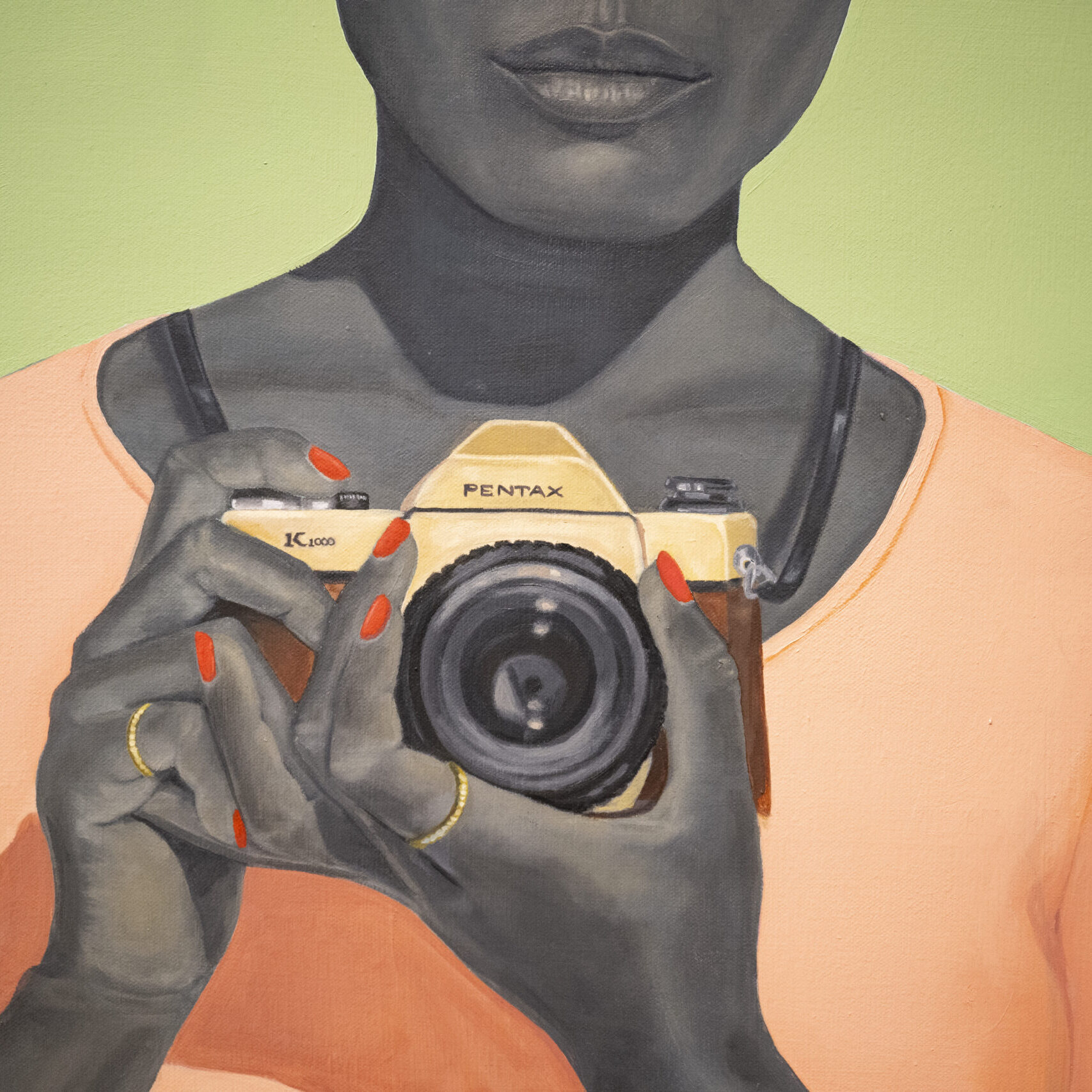 Amy Sherald, <i>What's different about Alice is that she has the most incisive way of telling the truth (detail)</i>, 2017, Oil on canvas, The Fund for African American Art, The Columbus Museum  G.2017.10